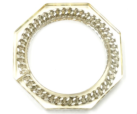 Chanel Gold Silver Chain Resin Cuff Bangle Bracel… - image 3