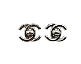 Chanel Vintage Silver CC Turnlock Clip on Earrings