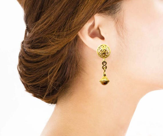 Chanel Vintage Gold Plated CC Filigree Round Bell Dangle  display picture 3