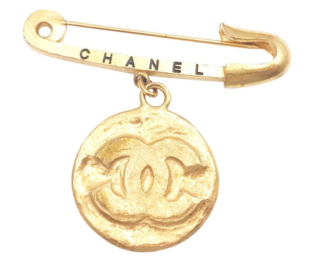 Chanel Vintage Gold Plated Medallion Coin Safety Pin Brooch - Etsy