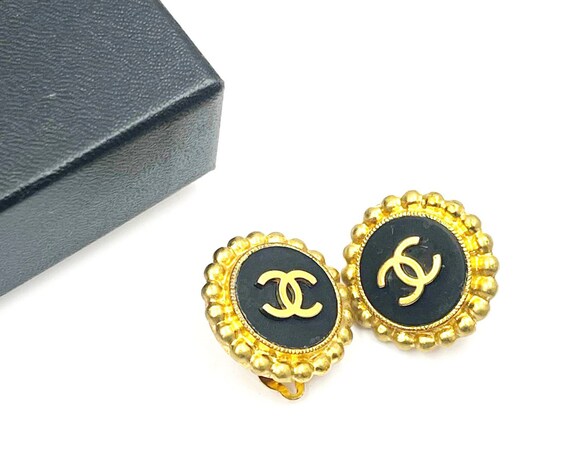 Chanel Vintage Gold Plated CC black Gold Dot Edge… - image 2