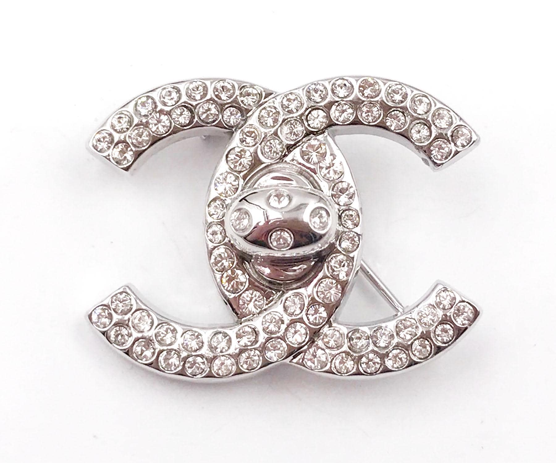 Chanel Rare Vintage Silver CC Crystal Turnlock Brooch - Etsy