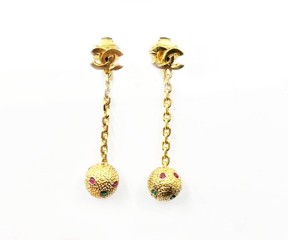 Chanel Vintage Gold Plated CC Crystal Clip on Earrings