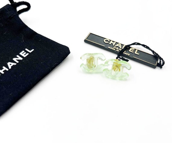 Chanel Green Resin Ice CC Medium Piercing Earrings - image 2