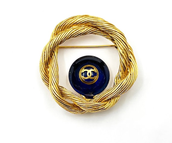 Chanel Vintage Gold Plated CC Blue Stone Rope Wre… - image 1