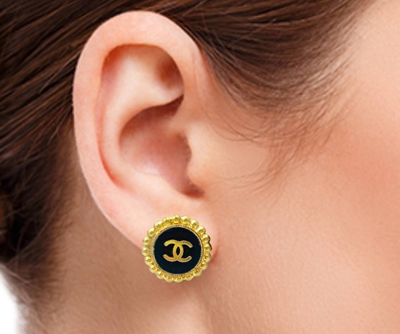 Chanel Vintage Gold Plated CC black Gold Dot Edge… - image 3
