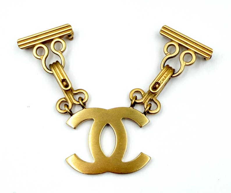 Chanel Vintage Gold CC Hook and Eye Large Double Brooch image 1