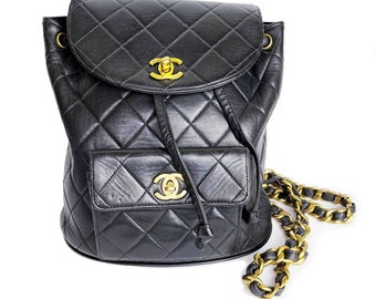 Chanel Vintage Classic Black Double CC Turnlock Backpack Bag