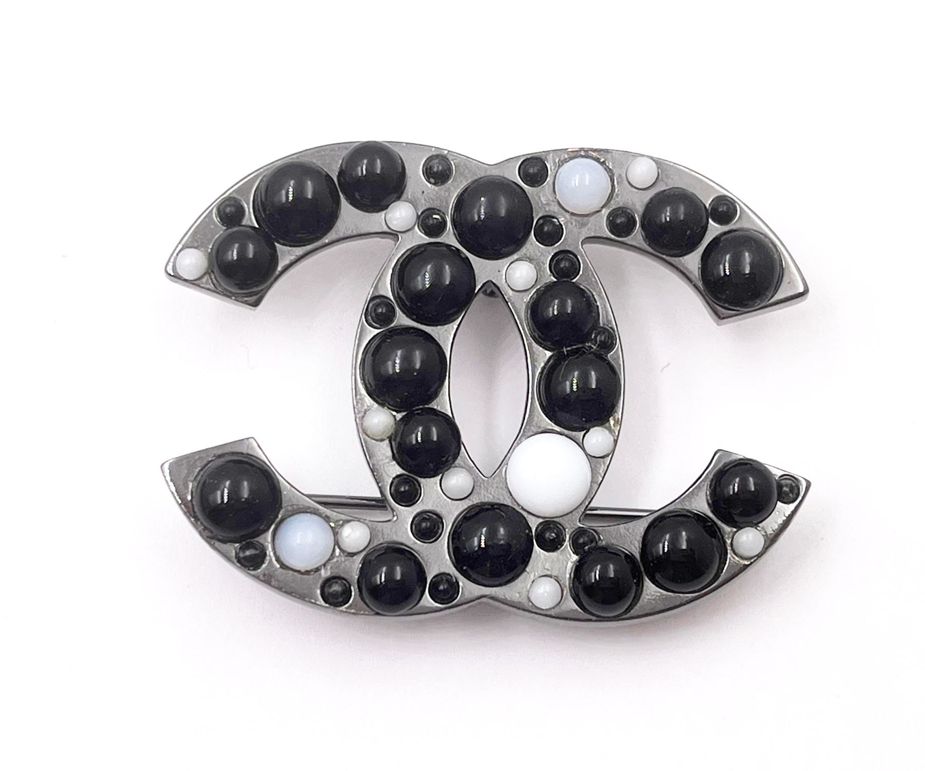 Chanel Gunmetal CC Black White Bead Brooch - Etsy