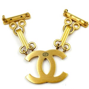 Chanel Vintage Gold CC Hook and Eye Large Double Brooch image 4