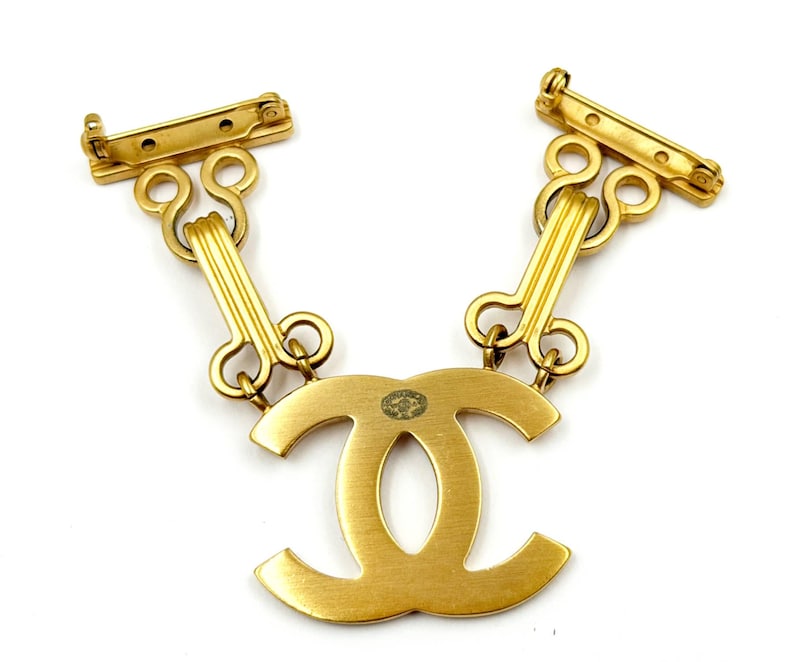 Chanel Vintage Gold CC Hook and Eye Large Double Brooch image 4