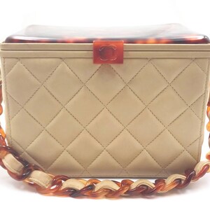 Chanel Vanity Case Micro Mini 90s Vintage Iridescent Bronze Rare Patent  Clutch