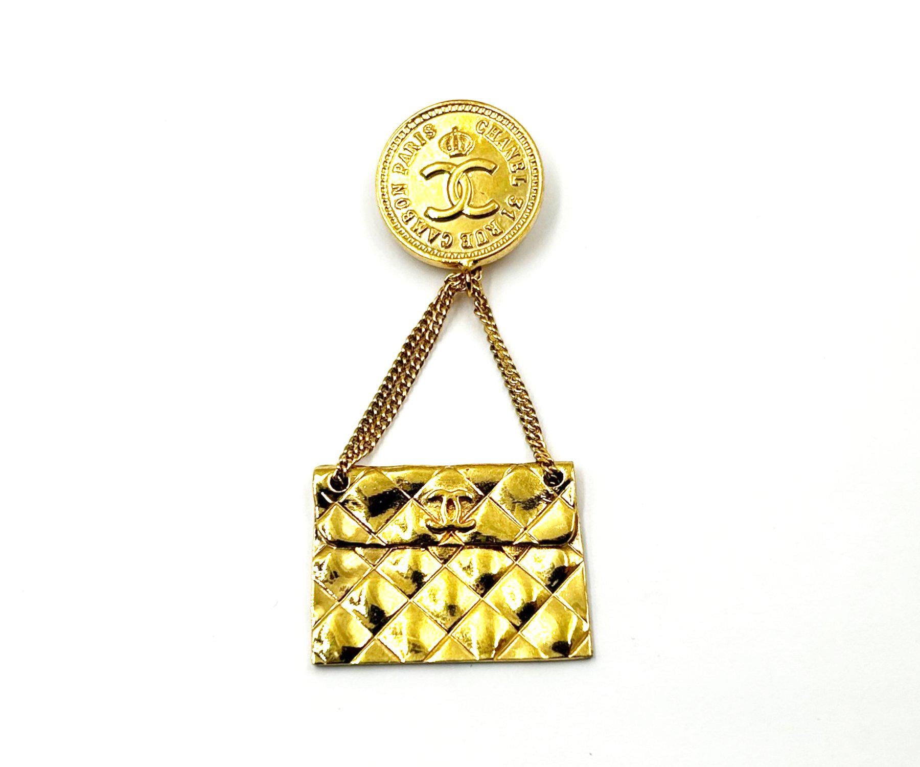 Chanel Vintage Gold Plated Coin Handbag Brooch