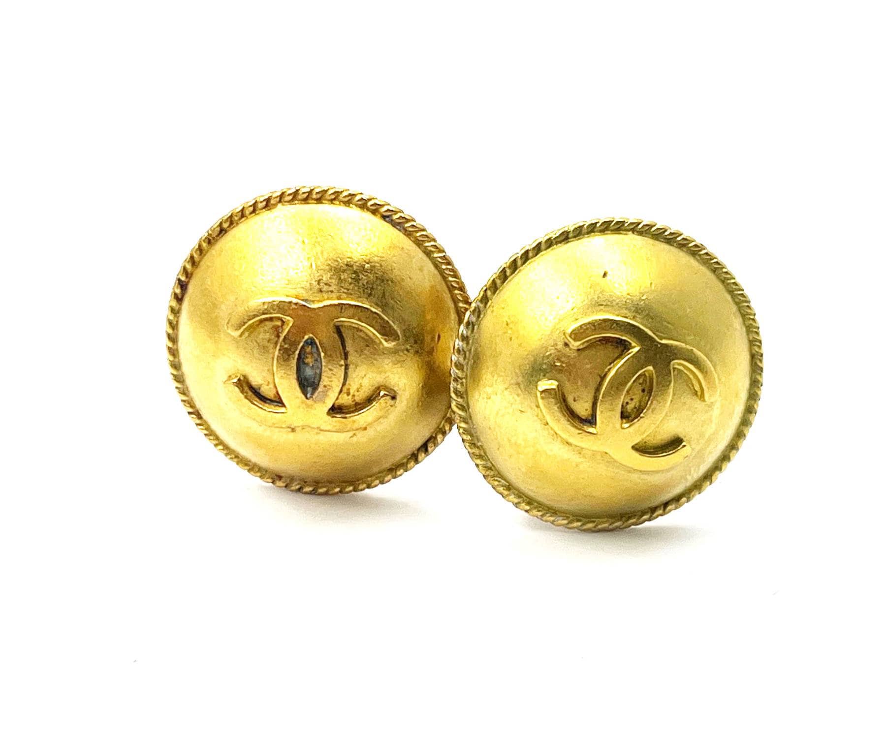 Chanel Vintage Gold Plated CC Medallion Round Clip on 