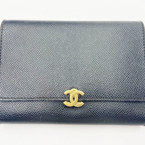 Chanel Gold CC Negro Caviar Tri-Fold Wallet