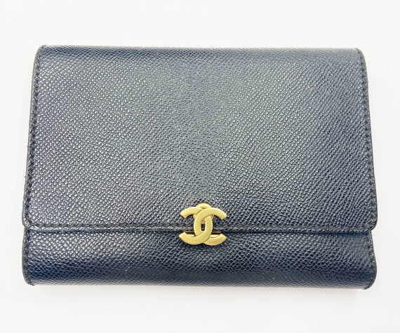Chanel Gold CC Black Caviar Tri-fold Wallet 
