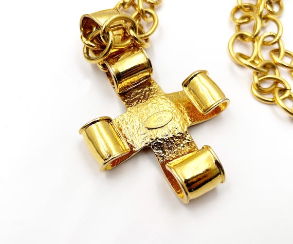 Chanel Vintage Gold Plated Large Cross Pendant Lo… - image 4