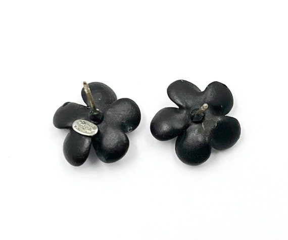 Chanel Gold CC Crystal Black Flower Piercing Earrings