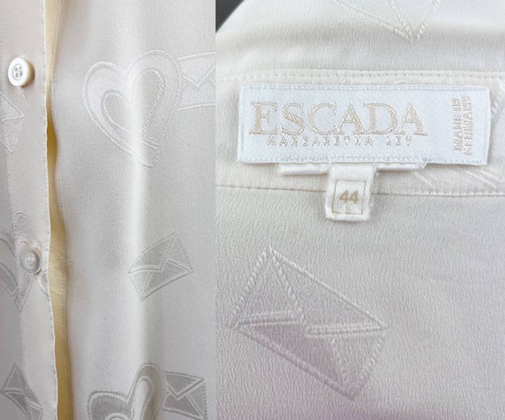 Escada White Love Letter Damask Silk Blouse - image 3