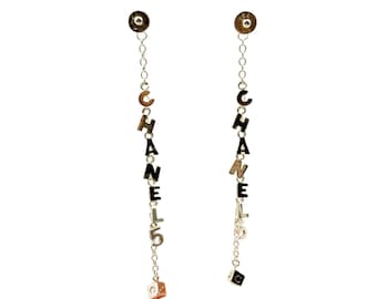 Chanel Fine Jewelry Silver 925 Letter Dice Long Piercing Earrings