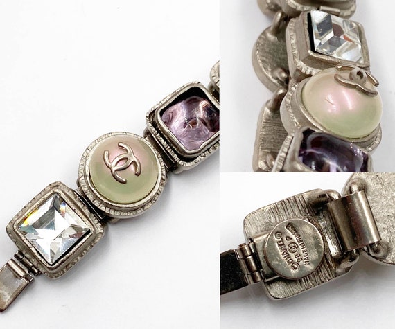 Chanel Vintage Rare Rustic Silver Gem Stone Pearl… - image 5