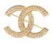 Chanel Vintage Classic Gold Plated CC Silver Crystal Brooch 