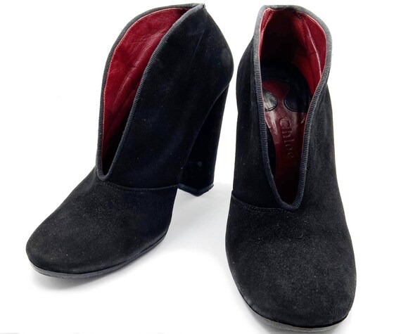 Chloe Black Suede Chunky Ankle Boots
