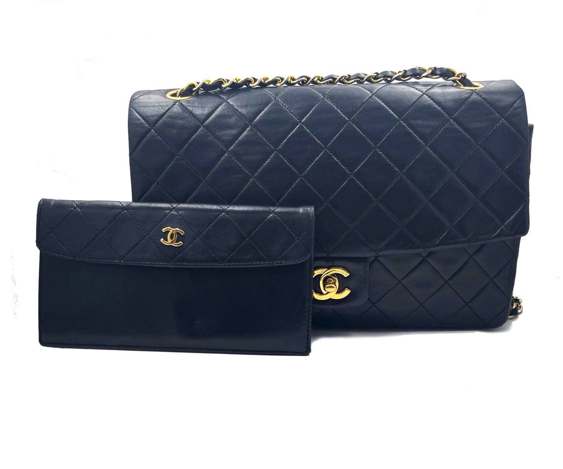 Chanel Vintage RARE Classic Flap Black Wallet Shoulder Bag Set -  Hong  Kong
