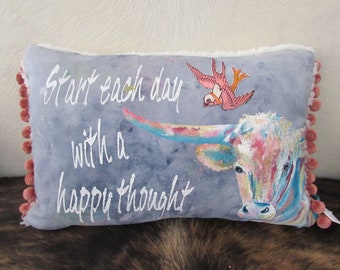 Hand painted cow pillow: P582