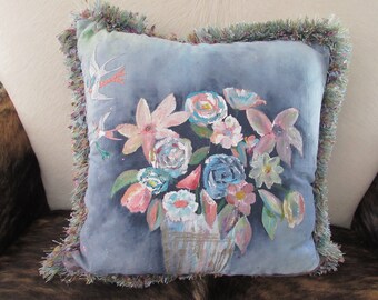 Hand painted summer floral accent pillow: P583