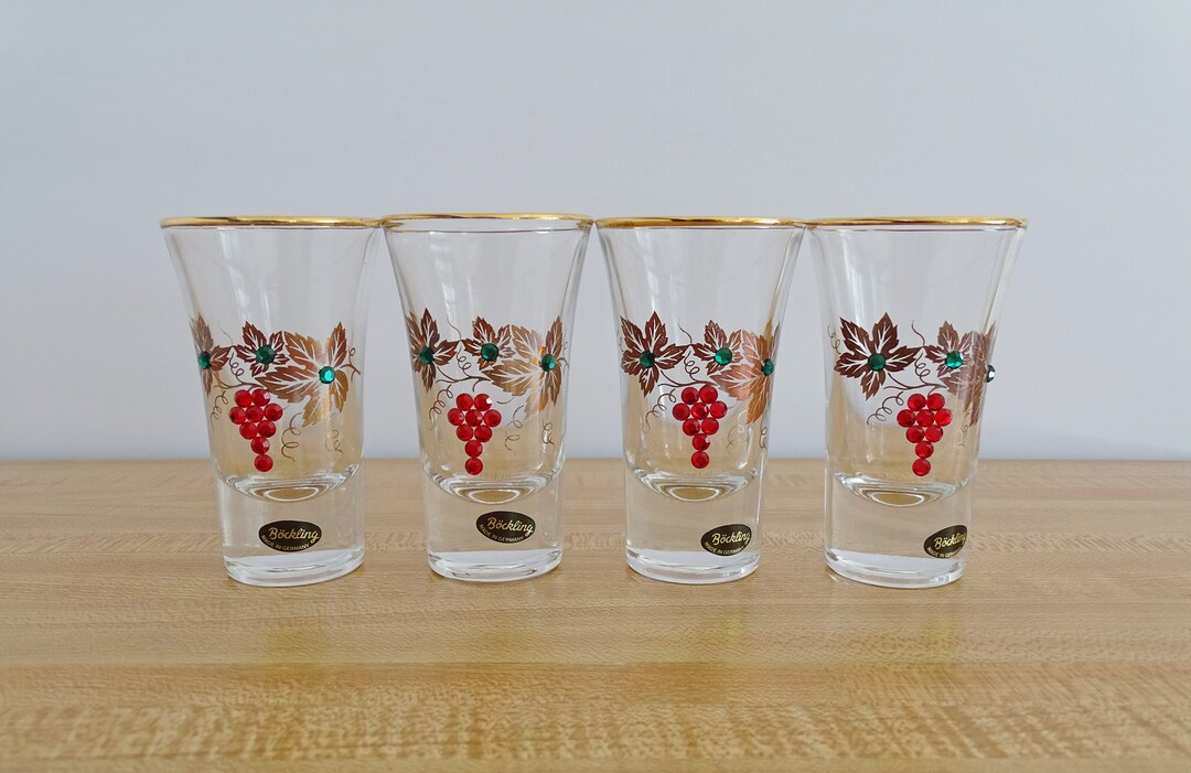 Shot Glass Bockling Germany Set of 4 Rhinestone Decorated Shot Glasses
