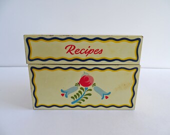 Recipe Tin Box Vintage Ohio Art Co Floral Hearts USA Recipes