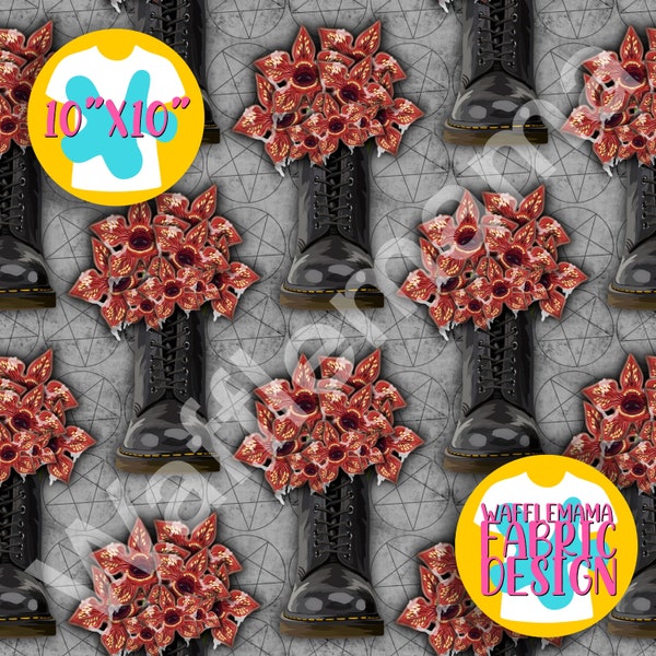 EXCLUSIVE DM boot demogorgon stranger things inspired seamless pattern 1 colour, digital file repeat pattern, 10in x 10 inch sRGB PNG