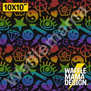 Non exclusive - Alt Stickers rainbow -seamless pattern, digital file for repeat pattern, 10 in x 10 inch RGB PNG file, Tattoo