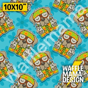 Set of 5 - Hippy Dog - Non Exclusive - seamless pattern, digital file for repeat pattern, 10in x 10 inch dogs, floral, retro, 70’s