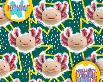 EXCLUSIVE Electric Axolotl Design auf teal, nahtloses Muster eine Farbe, digitale Datei für Wiederholungsmuster, Tiere, 10in x 10 inch sRGB PNG
