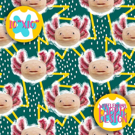 EXCLUSIVE Electric Axolotl design on teal, seamless pattern one colour, digital file for repeat pattern, animals, 10in x 10 inch sRGB PNG