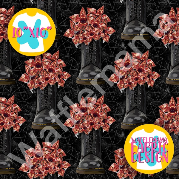 EXCLUSIVE DM boot demogorgon stranger things inspired seamless pattern 1 colour, digital file repeat pattern, 10in x 10 inch sRGB PNG