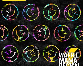 Set of 2 Non exclusive - Grunge face rainbow - seamless patterns, digital file repeat, 10 in x 10 inch RGB, goth, alternative, sketchy, kids