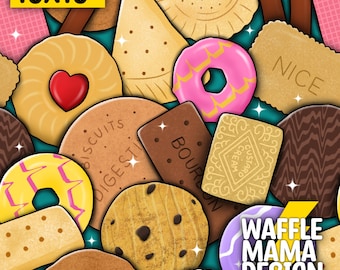 Non exclusive - Biscuit Doodle -seamless pattern, digital file repeat pattern, 10 in x 10” RGB, junk food, snacks, uk, Brit foods