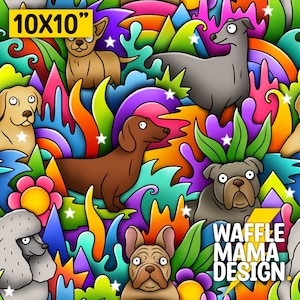 Non exclusif - Doggy Doodle - motif sans couture, motif de répétition de fichier numérique, 10 po x 10" RVB, enfants sans couture, amoureux des chiens, mignon drôle
