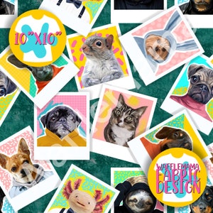 Non exclusive Set of 5 animal pic, seamless pattern - 5 colourways, digital file for repeat patterns, 10in x 10” , Polaroid, wildlife, pets