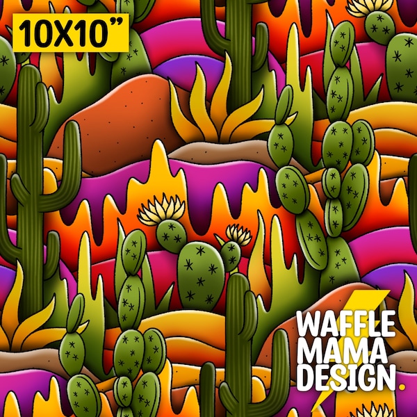 Non exclusive - Desert Doodle -seamless pattern, digital file repeat pattern, 10 in x 10” RGB JPEG, colourful, unisex, summer, sunset