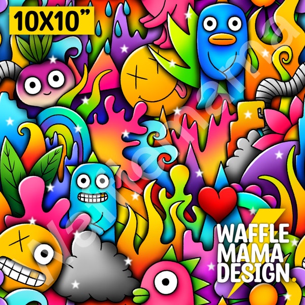 Non exclusive - Dead Happy Doodle - seamless pattern, digital file repeat pattern, 10 in x 10”, kids seamless, graffiti lovers, cute