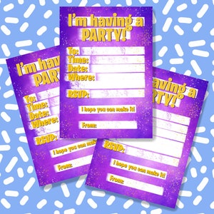 Simple ‘Purple party’ invite for instant download, party invite uk, printables, kids party, boys party, last minute invites, fort nite