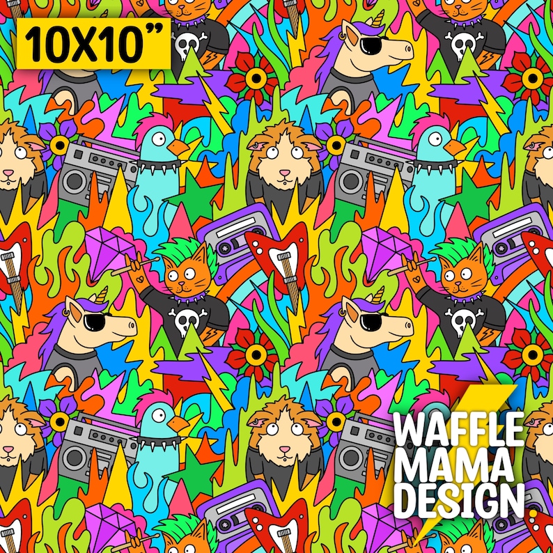 Non Exclusive - Rock N Roll Doodle -seamless Pattern, Digital File ...