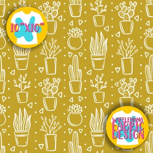 EXCLUSIVE house plants design on Mustard, seamless pattern 1 colour, digital file for repeat pattern, plants, 10in x 10 inch sRGB PNG