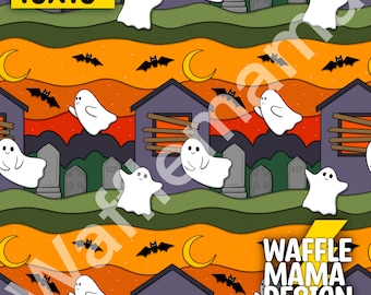 Non exclusive - Ghost Town Doodle -seamless pattern, digital file for repeat pattern, 10 in x 10 inch RGB, spooky, halloween