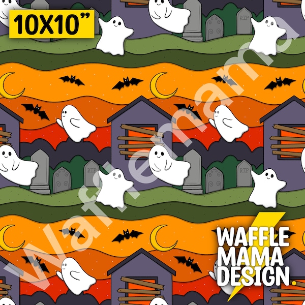 Non exclusive - Ghost Town Doodle -seamless pattern, digital file for repeat pattern, 10 in x 10 inch RGB, spooky, halloween