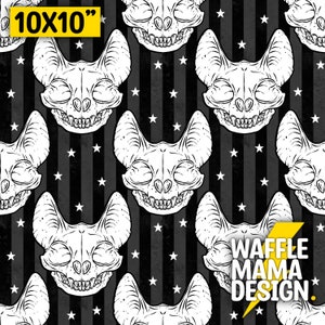 Set von 5 Schädel Katze nahtlose Muster - 5 Designs, digitale Datei für Rapport, 10in x 10” Alternative, Gothic, Punk, Schädel